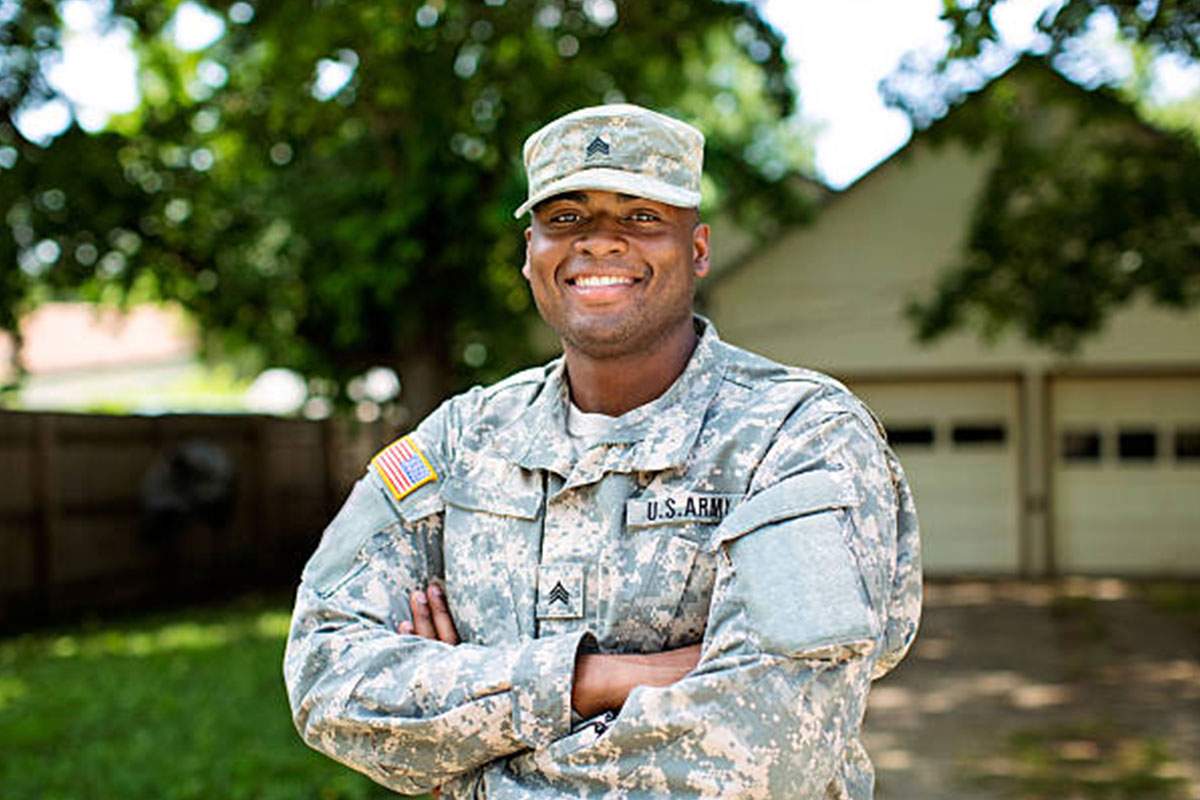 A US veteran smiles for the camera