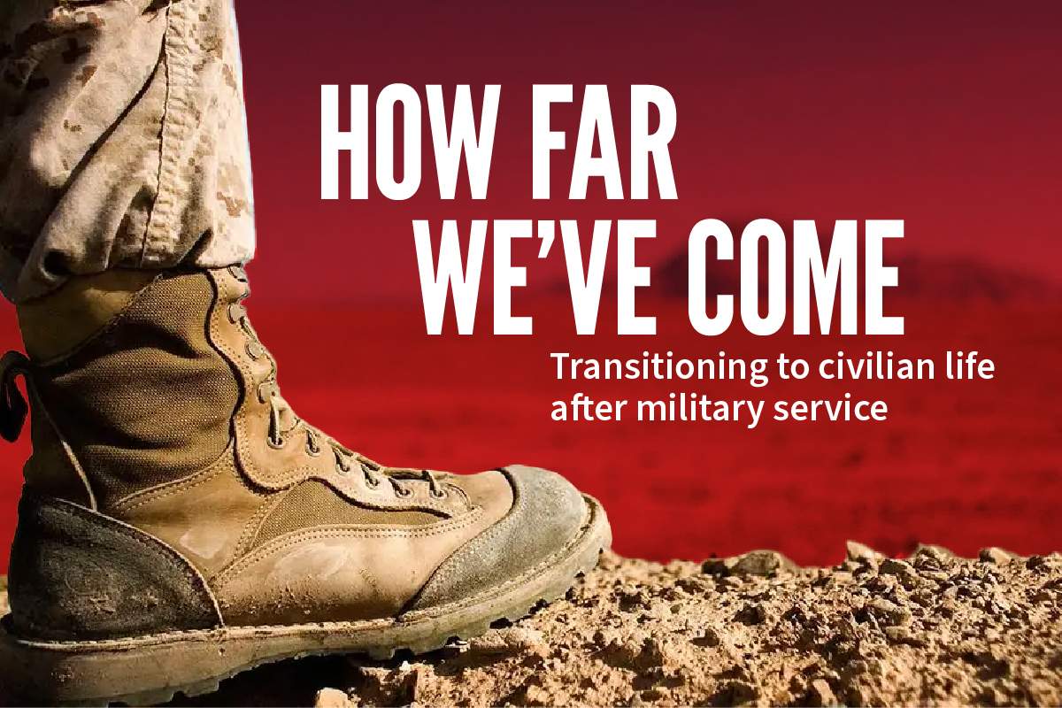 Banner with text related to PuroVet's veteran franchise programs: How far we've come, Transitioning to civilian life after military service