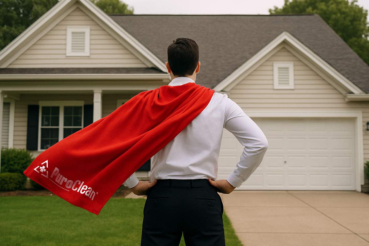 man standing with red PuroClean cape