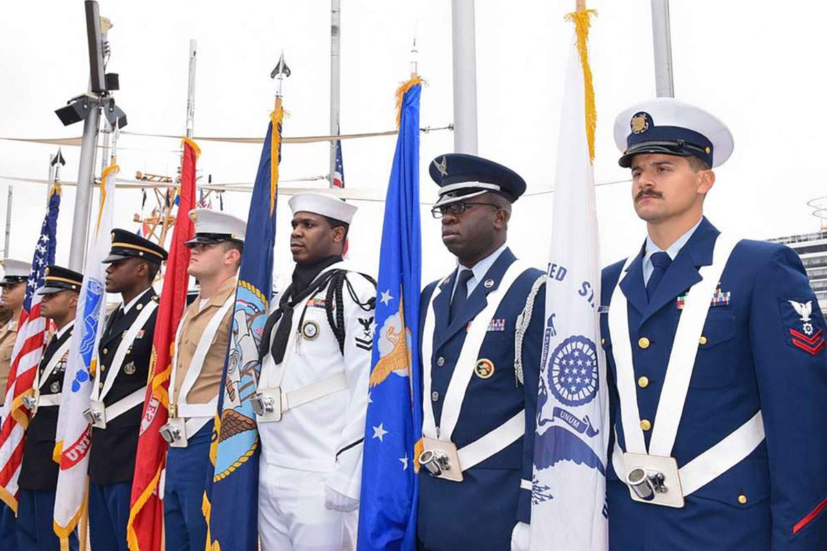 color guard lined up standing at attention