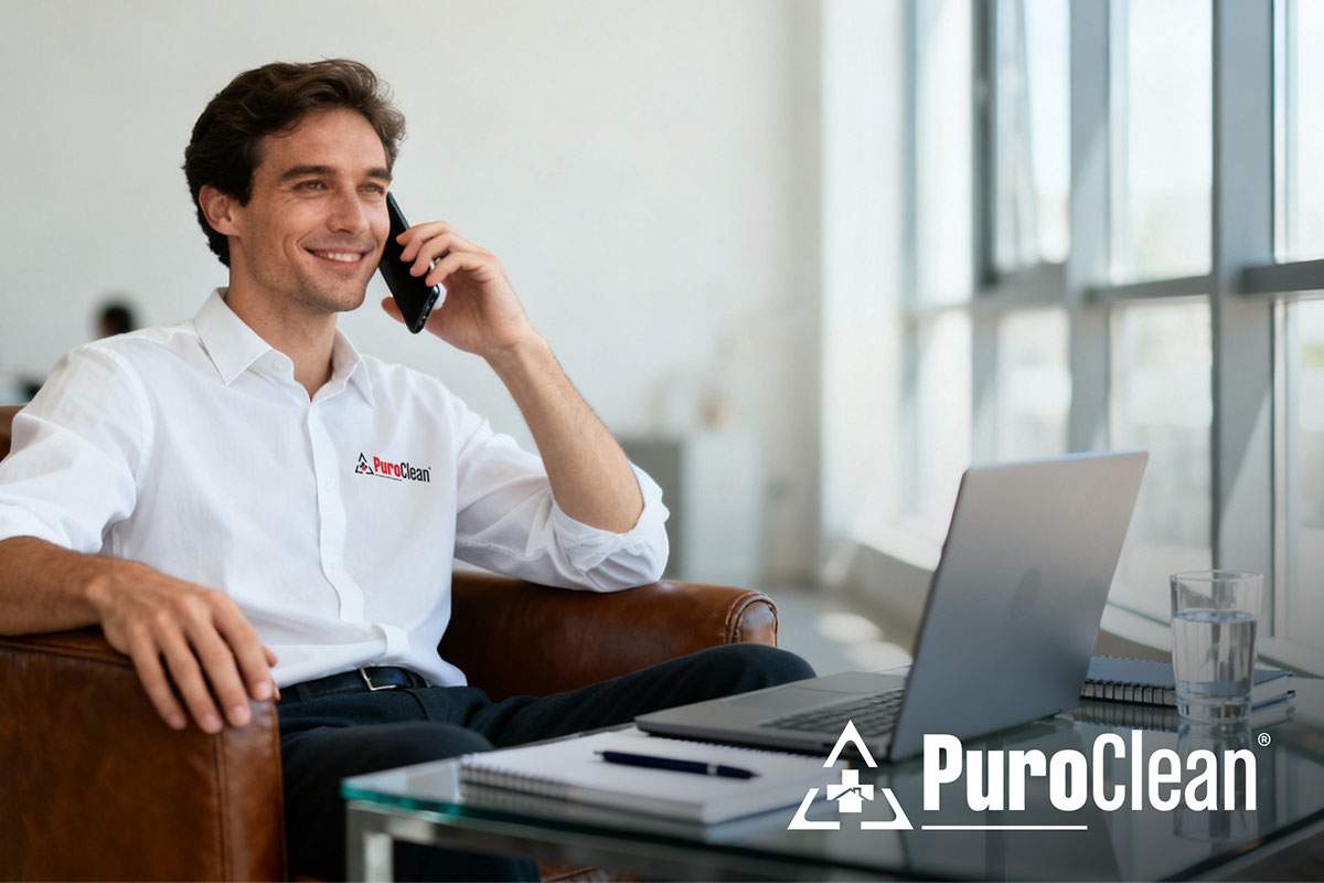 A man sitting in a chair, engaged in a conversation on the phone.