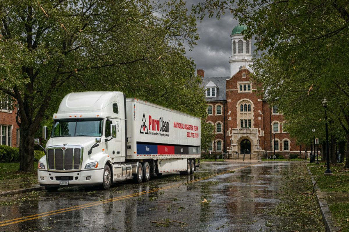 PuroClean truck in stormy weather