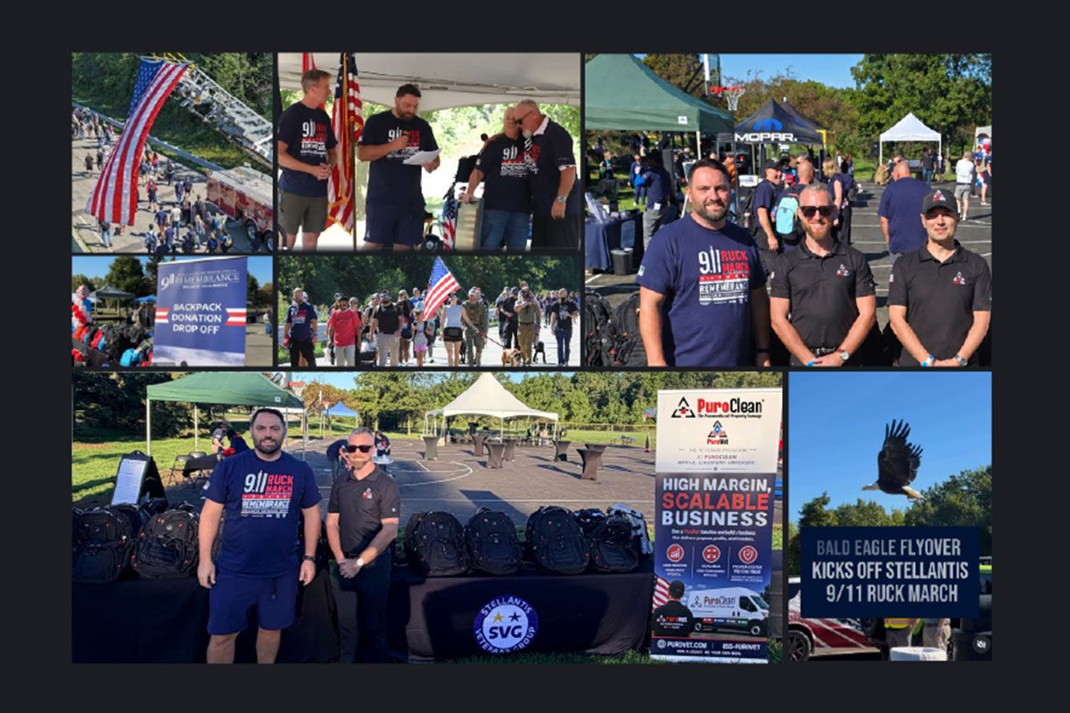 Collage of photos from Stellantis 9/11 Remembrance Ruck March